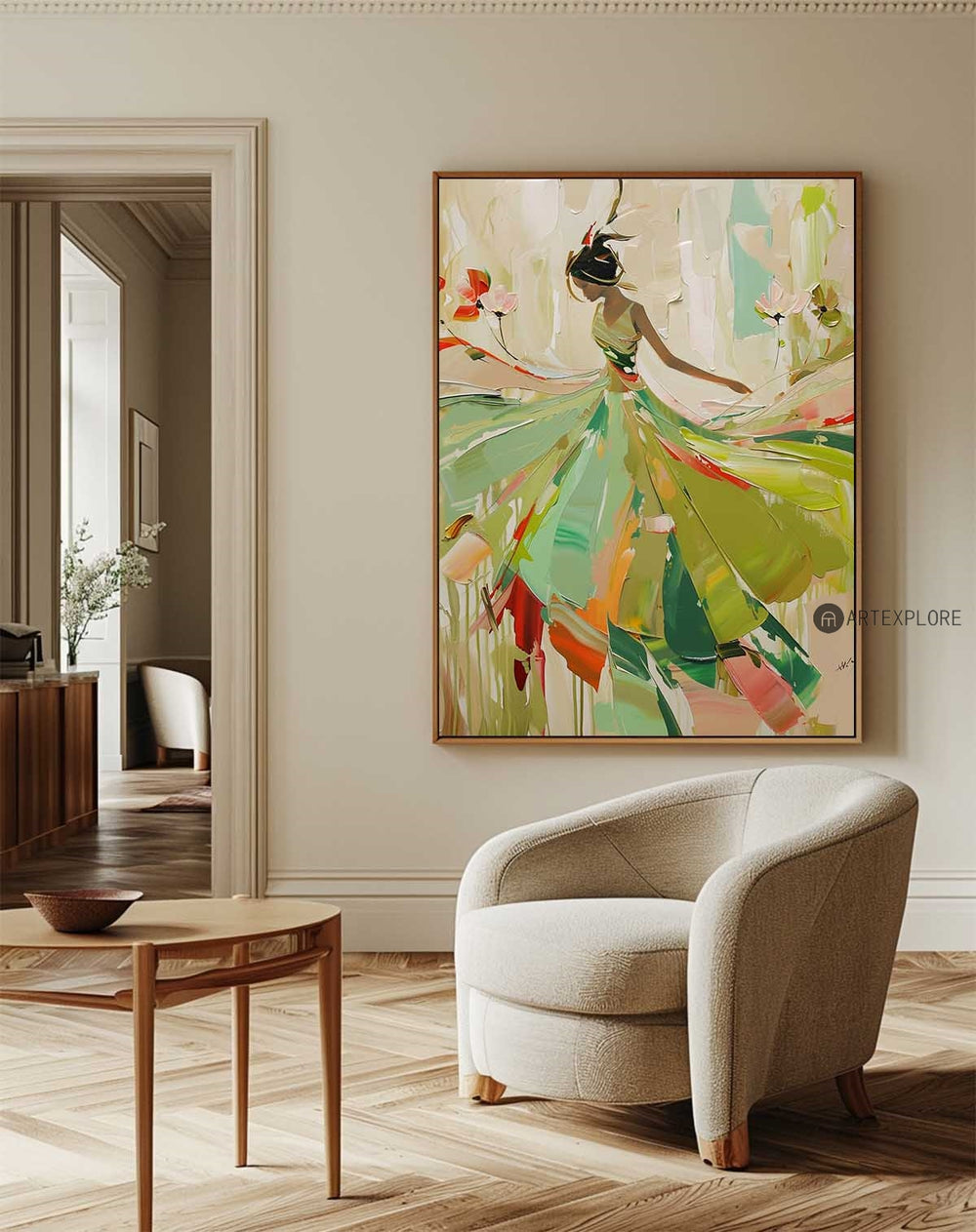 Abstract Wall Painting Art Of Dancing Girl ,African Girl Ballerina Dancing,Green Figure Decorative Painting