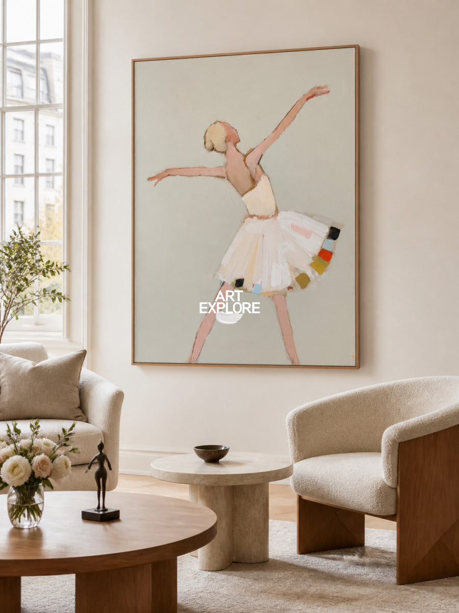 Abstract Ballet Dancer Painting Hand-Painted Canvas Wall Art With Colorful Accents
