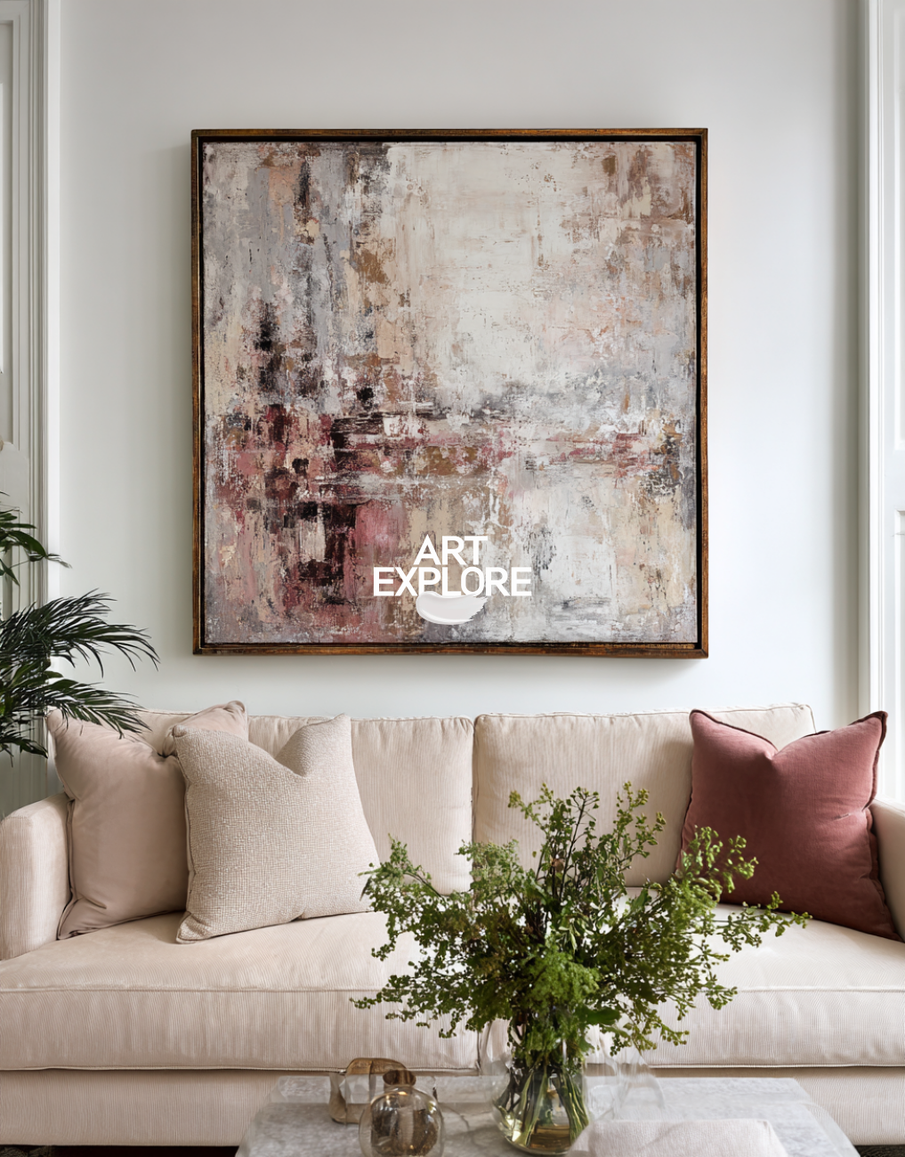 Aesthetic Brown Wabi-sabi Art, Large Minimalist Square Textured Canvas ArtExplore