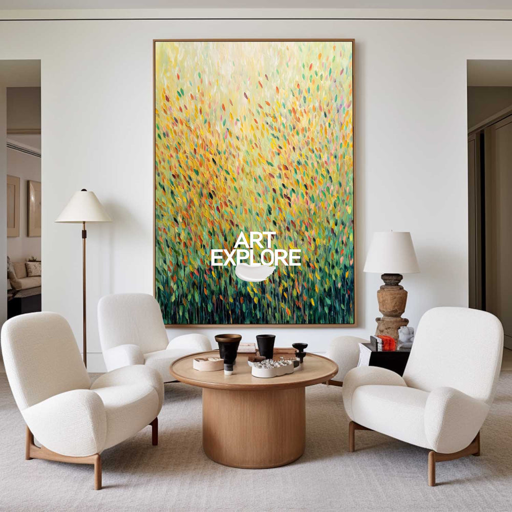 Amber Breeze: Oversized Vertical Colorful Abstract Nature Art
