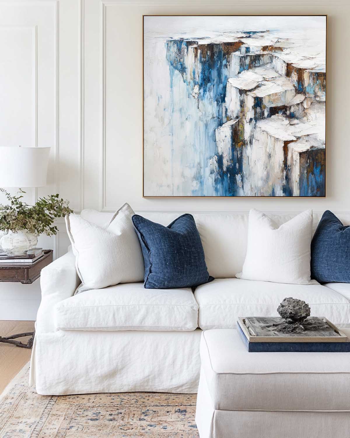 ArtExplore Abstract Sky Landscape Painting – Blue Textured Art for Hallways and Living Rooms