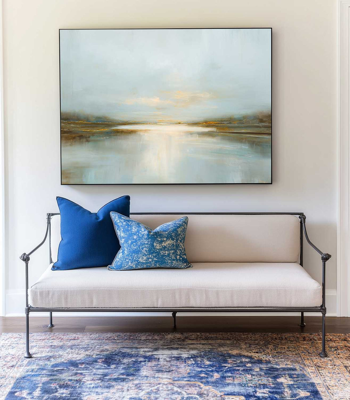 ArtExplore Blue Lake Sunrise Wall Art – Large Modern Handmade Painting