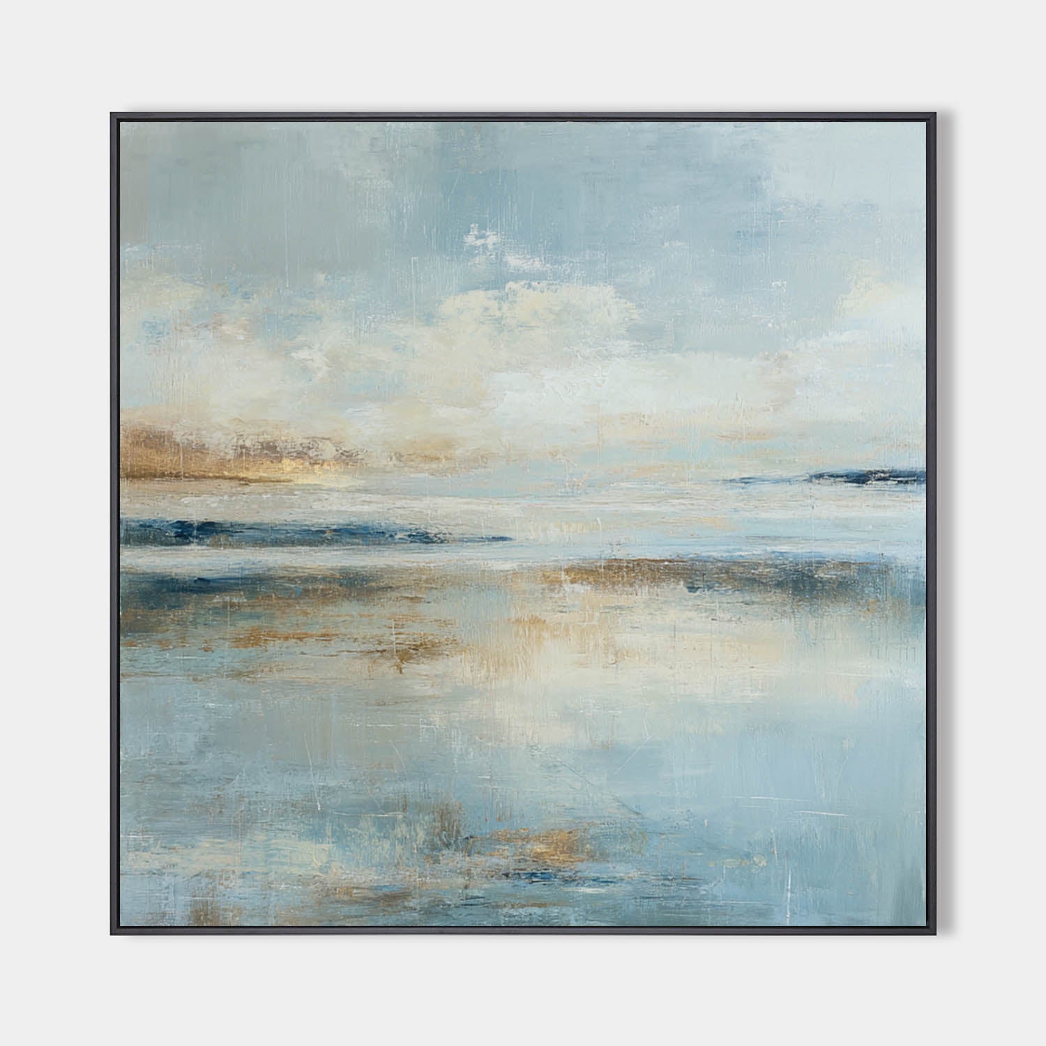 ArtExplore Handmade Minimalist Landscape Canvas Art – Blue Abstract Scenery Wall Decor for Large Living Room or Office