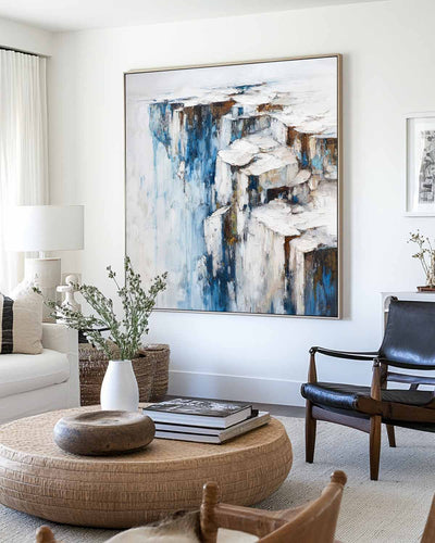 ArtExplore Large Blue Cliff Wall Art – Minimalist Sky Scene for Spacious Interiors