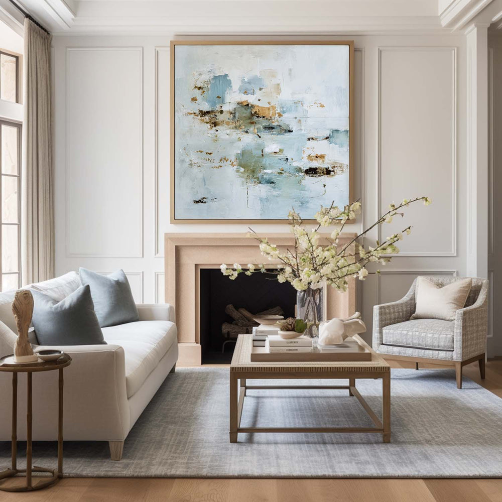 ArtExplore Large Blue Landscape Painting – Handcrafted Minimalist Abstract for Modern Living, Bedroom, or Hallway Walls