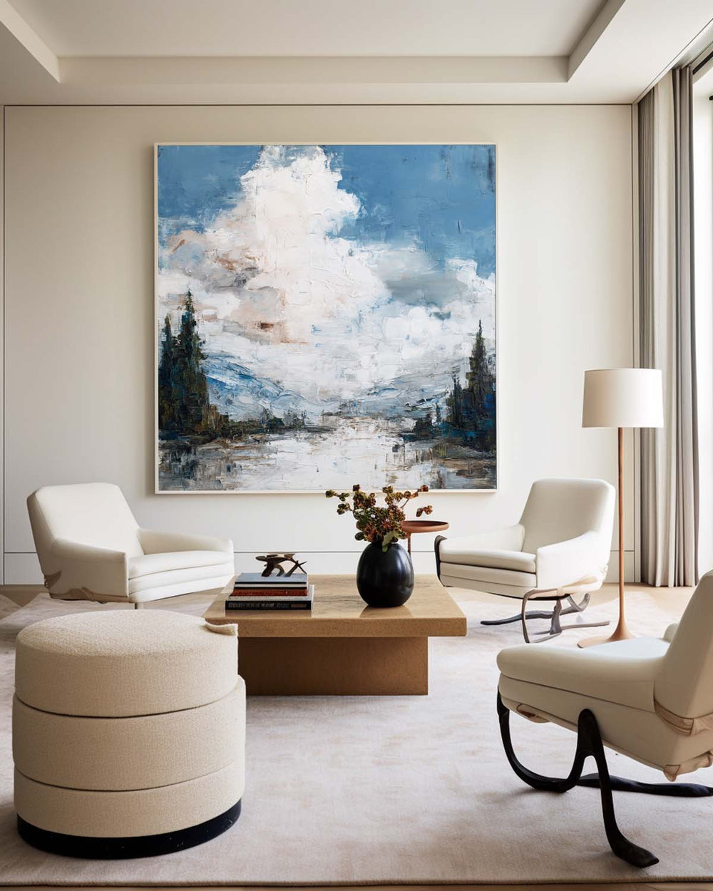 ArtExplore Minimalist Blue Tranquil Seascape Painting – Large Handmade Textured Art