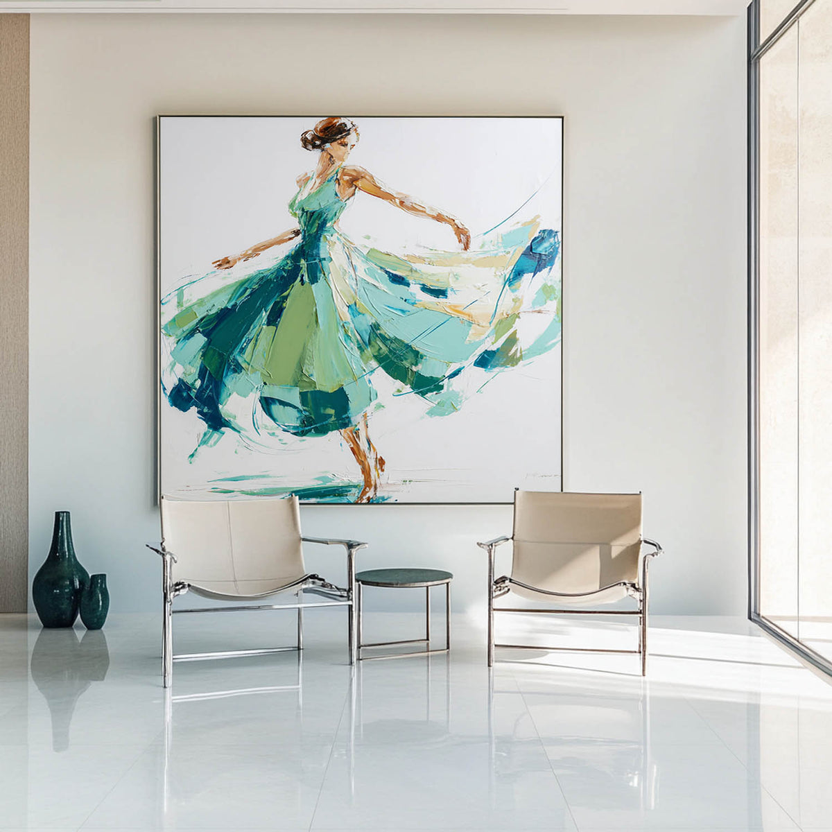 ArtExplore Modern Abstract Woman Dancing Wall Art – Large Textured Canvas Painting for Home Decor