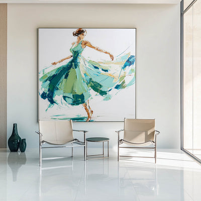 ArtExplore Modern Abstract Woman Dancing Wall Art – Large Textured Canvas Painting for Home Decor