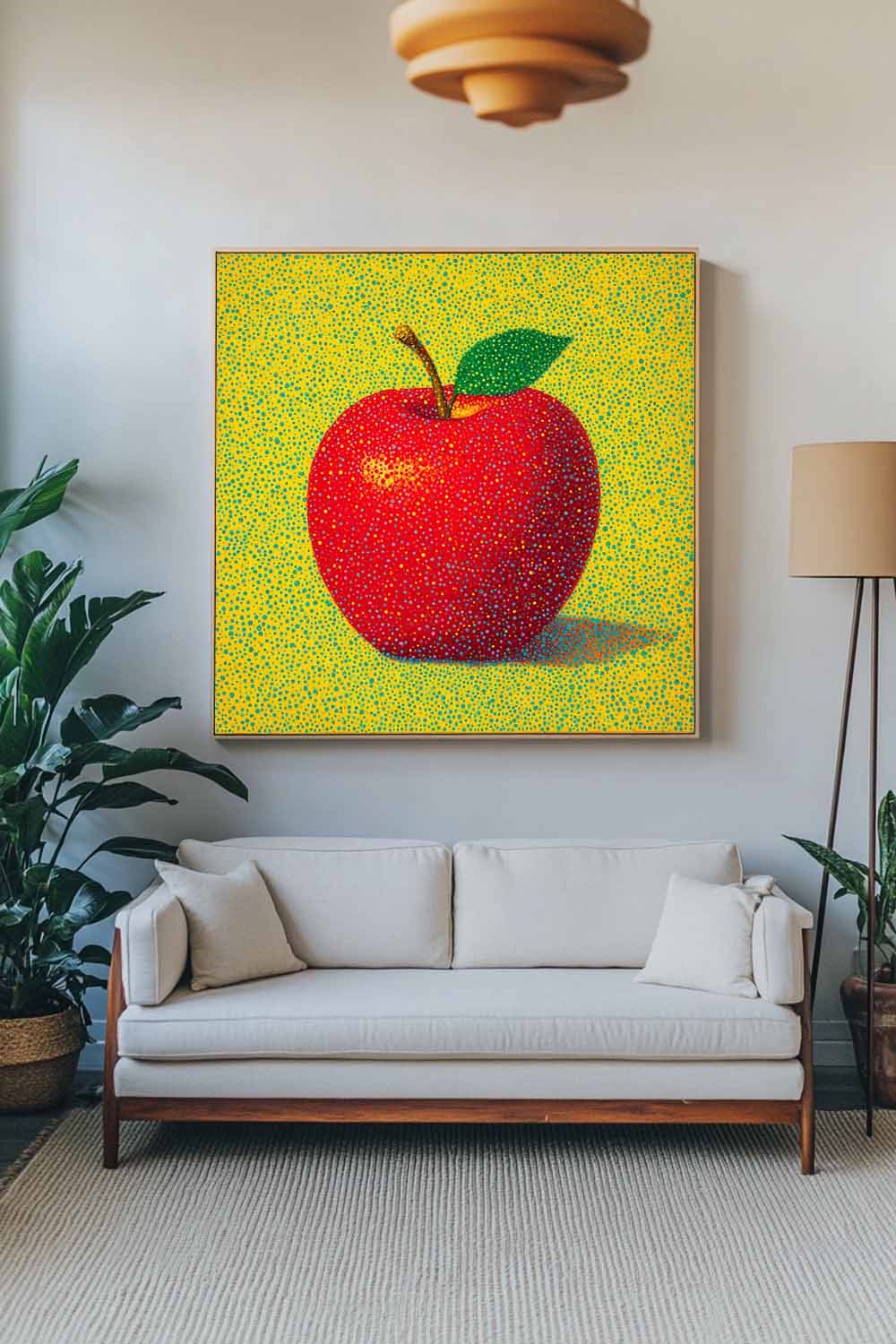 ArtExplore Modern Apple Painting – Bold Handmade Wall Art for Large Living Spaces, Vibrant Red and Yellow Pop Art