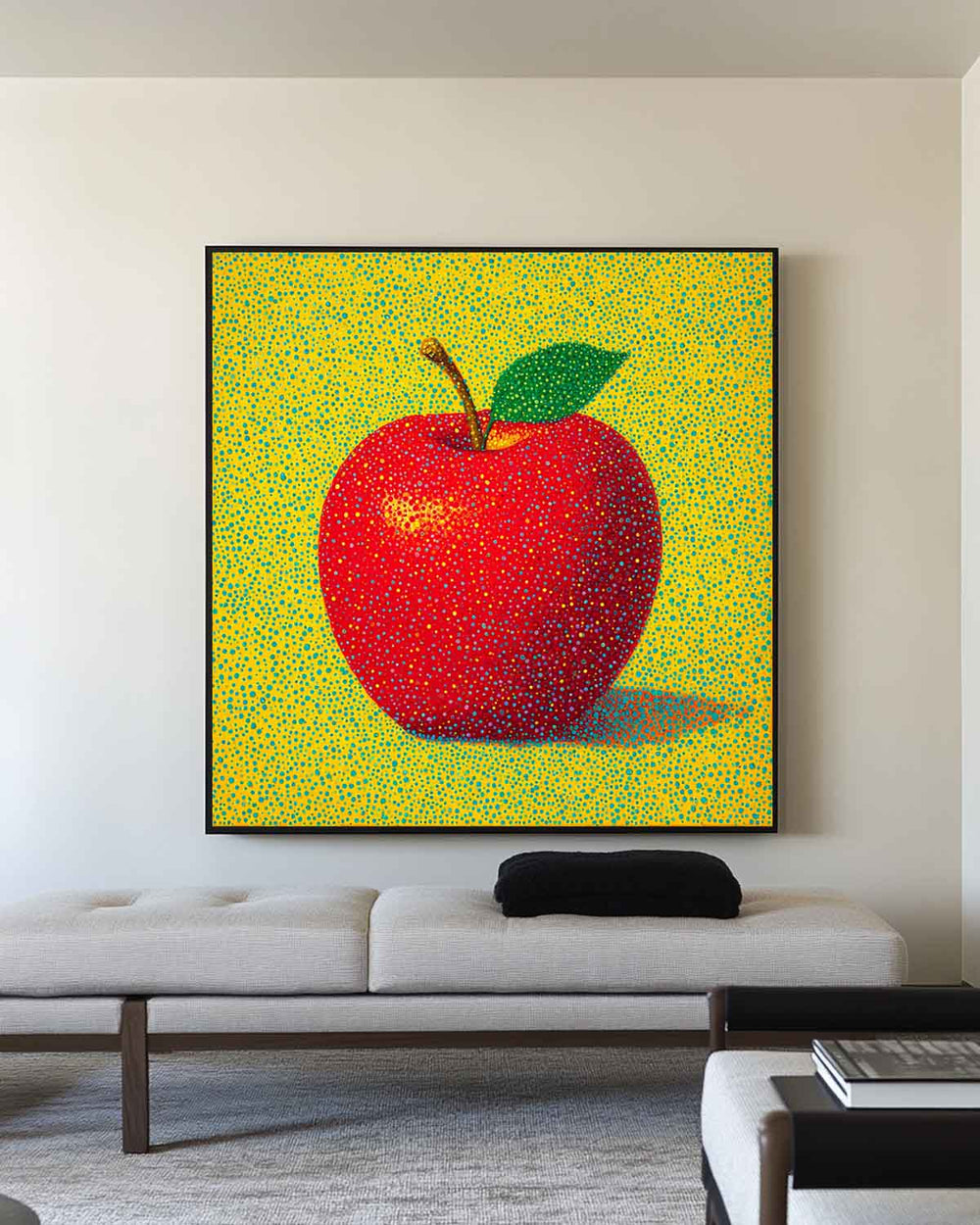 ArtExplore Modern Apple Painting – Bold Handmade Wall Art for Large Living Spaces, Vibrant Red and Yellow Pop Art