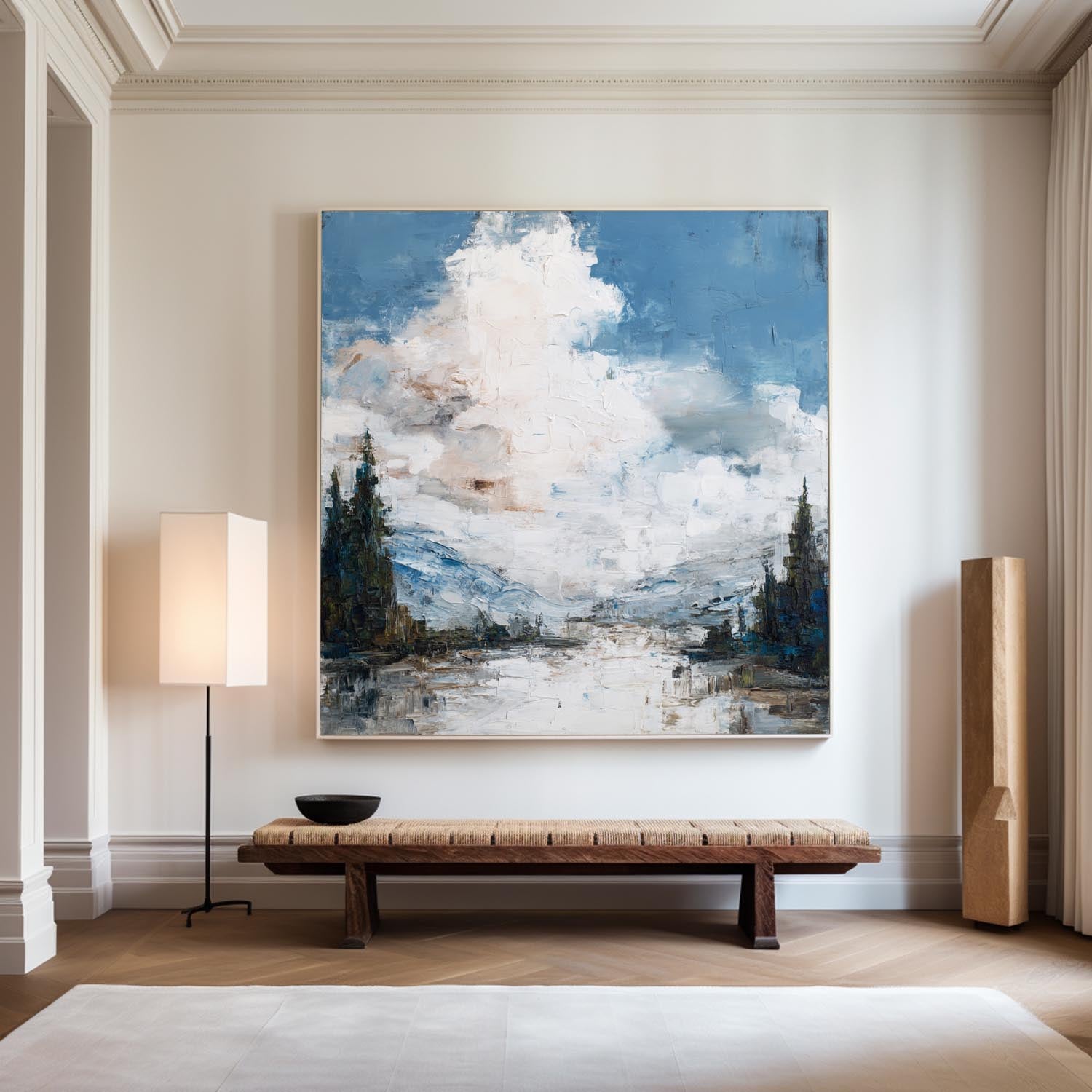 ArtExplore Modern Blue Coastal Landscape Oil Painting – Large Handmade Textured Wall Art Decor