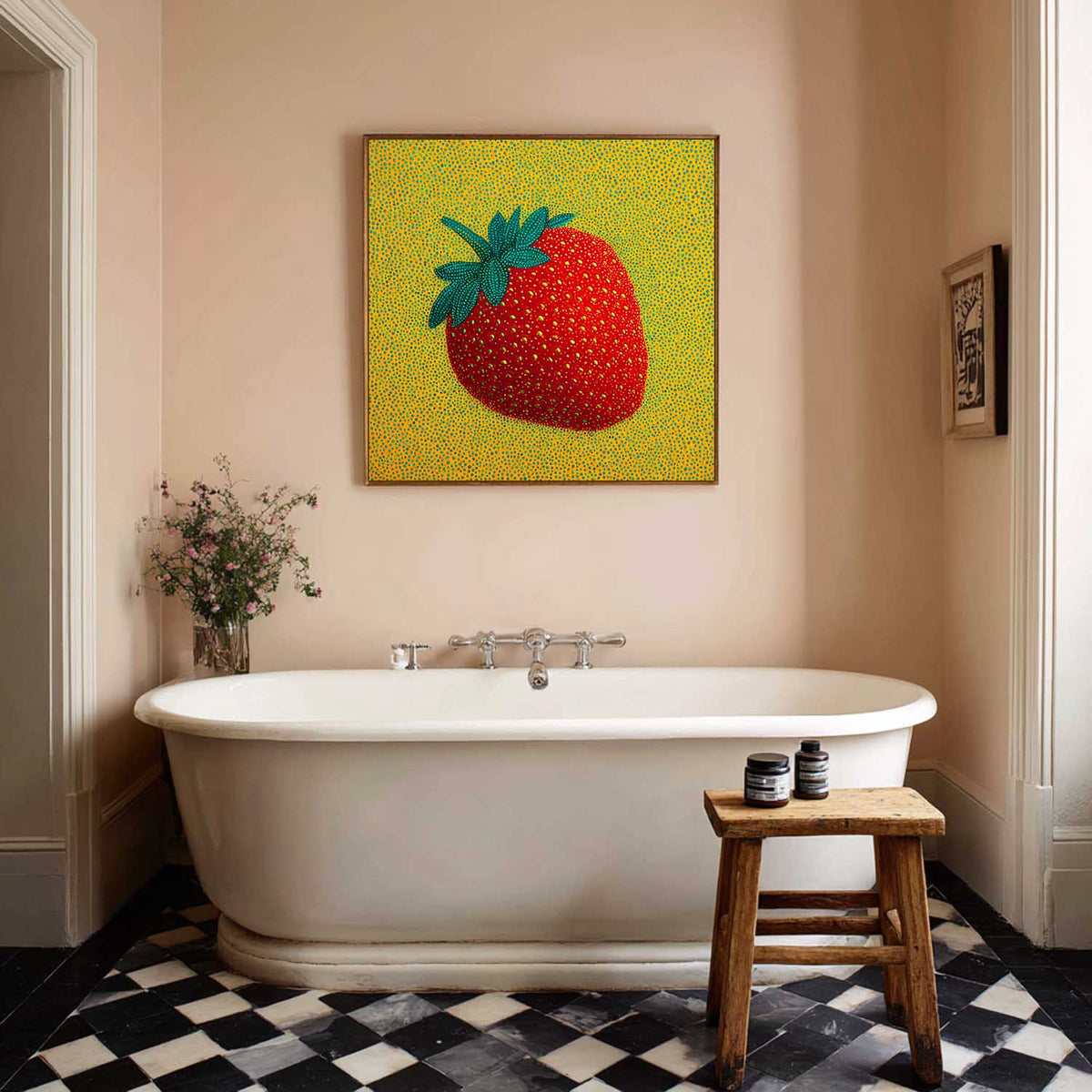 ArtExplore Modern Strawberry Painting – Large Handmade Pop Art Bold and Colorful Home Interiors for sale