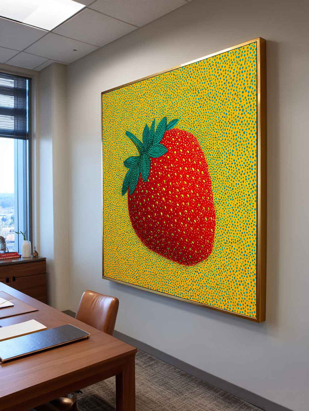 ArtExplore Modern Strawberry Painting – Large Handmade Pop Art Bold and Colorful Home Interiors for sale