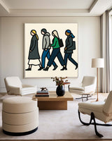 ArtExplore Modern Urban Art – Large Handmade Canvas for Modern Homes, Featuring Walking Figures and Bold Outlines