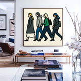 ArtExplore Original Pop Art – Bold Modern People Walking Scene, Handmade Large Canvas Art for Contemporary Interiors