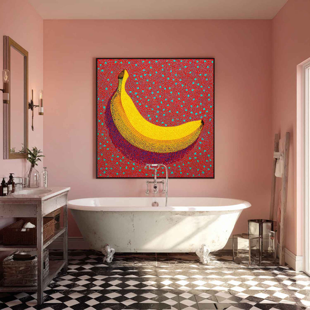 ArtExplore Pop Art Banana Painting – Bold Handmade Yayoi Kusama Wall Art Large Living Room Wall Art