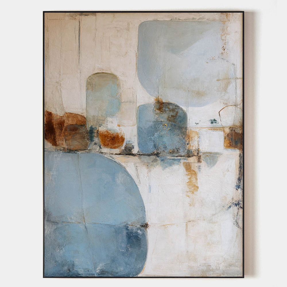 ArtExplore Sky Blue Minimalist Textured Canvas – Modern Vertical Wall Decor for Living Room