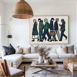ArtExplore Urban Walking People Painting – Handmade Pop Art on Large Canvas for Contemporary Home Decoration