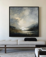 Atmospheric Dawn Lake View Painting | Large Textured Landscape Art Wall Decor