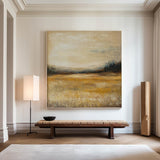 Autumn Fields Painting Landscape Wall Art Deep Beige Fields View Painting Large Art For Livingroom