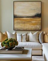 Autumn Fields Painting Landscape Wall Art Deep Beige Fields View Painting Large Art For Livingroom