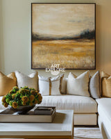 Autumn Fields Painting Landscape Wall Art Deep Beige Fields View Painting Large Art For Livingroom