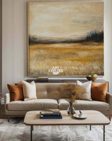 Autumn Fields Painting Landscape Wall Art Deep Beige Fields View Painting Large Art For Livingroom