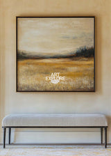 Autumn Fields Painting Landscape Wall Art Deep Beige Fields View Painting Large Art For Livingroom