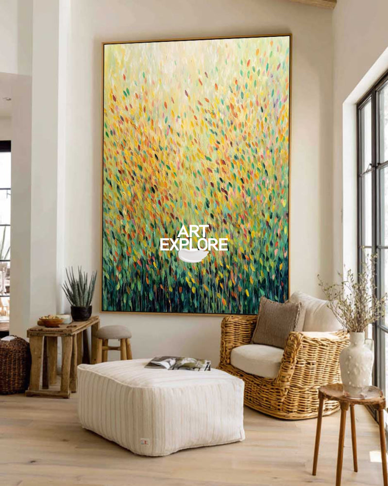 Autumn Glow: Heavy Texture Hand-Drawn Wheat Field Canvas