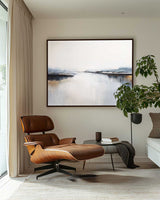 Beautiful Blue And White Sea Horizon Wall Art Modern Seascape Minimalist Abstract Art Painting For Lounge