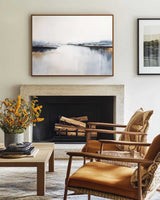 Beautiful Blue And White Sea Horizon Wall Art Modern Seascape Minimalist Abstract Art Painting for Fireplace