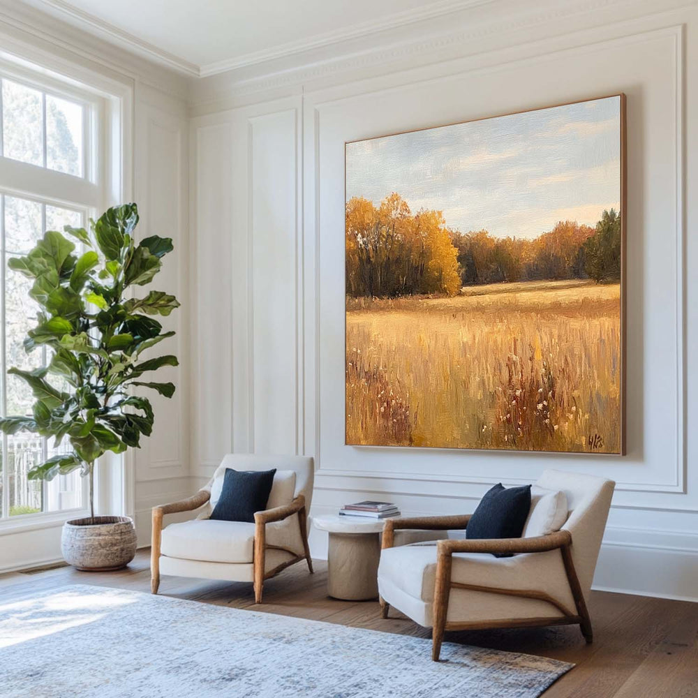 Large Wheat Field Painting Fields of Gold Wall Art Landscape Art Minimalist Fine Art For Sale