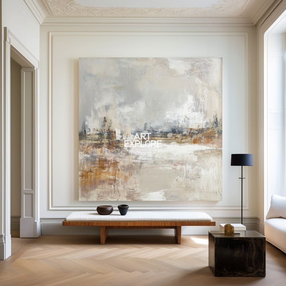 Beige Haze Landscape Wall Art | Large Zen Textured Canvas ArtExplore