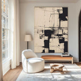 Large Beige Painting Thick Texture Canvas Art Wabi Sabi Black Beige Wall Art Livingroom Wall Art