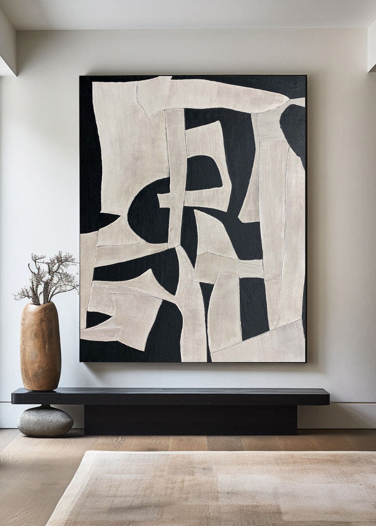 Black And White Canvas Painting Wabi-sabi Oversized Artwork Minimalist Textured Canvas Art For Sale
