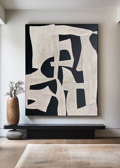 Black And White Canvas Painting Wabi-sabi Oversized Artwork Minimalist Textured Canvas Art For Sale