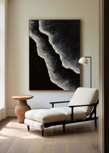 Black And White Wave Painting On Canvas Black Sea Wall Art Painting Plaster Textured Art Painting