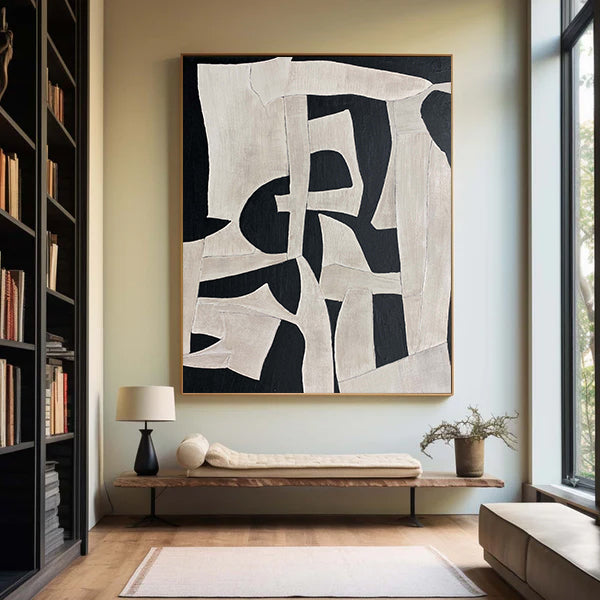 Black & Beige Oil Canvas Art Large Wall Art Wabi-sabi Home Decor, Minimalist Painting, ArtExplore