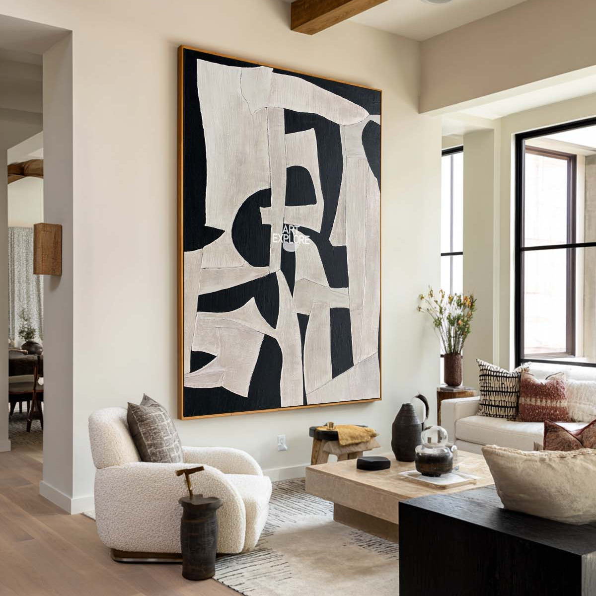 Black & Beige Oil Canvas Art Large Wall Art Wabi-sabi Home Decor
