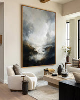 Black & White Abstract Landscape Painting | Large Wabi-Sabi Wall Art | ArtExplore