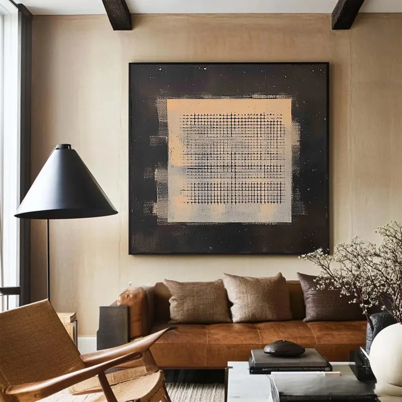 Black and Beige Minimalist Texture Painting, Handmade Canvas | ArtExplore
