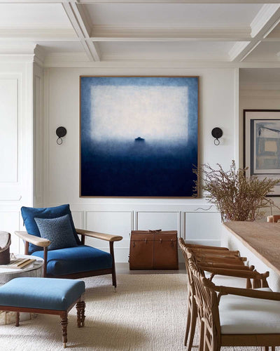 Blue Abstract Oil Painting – Large Wabi-Sabi Canvas Art for Dining Room Decor | ArtExplore