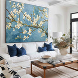 Blue Apricot Flower Painting Large Van Gogh Oil Painting Apricot Flower Landscape Canvas Painting