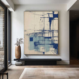 Modern Blue Beige Painting Blue Canvas Art Wabi Sabi Blue Beige Wall Art Large Fine Wall Art