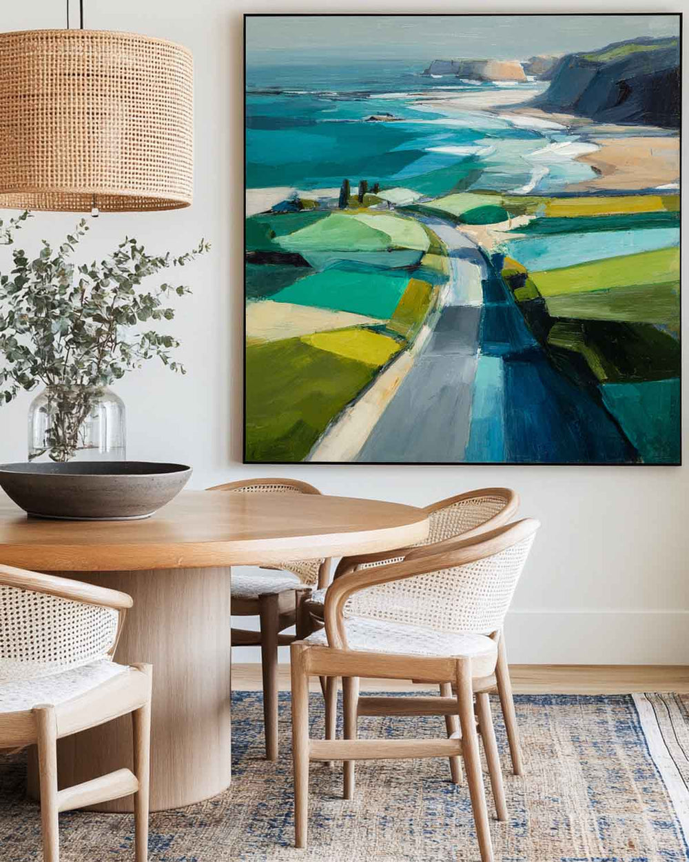 Blue Coastal Wall Art Large Blue Abstract Coastal Landscape Oil Painting For Living Room, ArtExplore