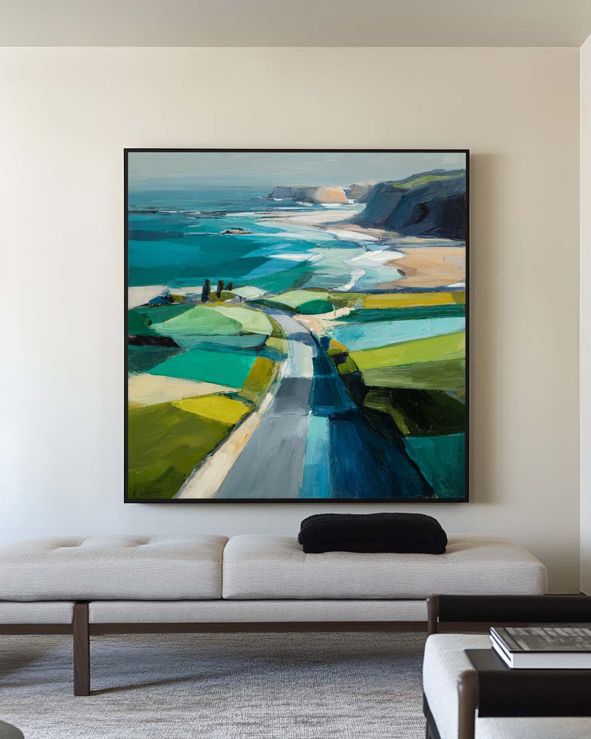 Blue Coastal Wall Art Large Blue Abstract Coastal Landscape Oil Painting For Living Room, ArtExplore