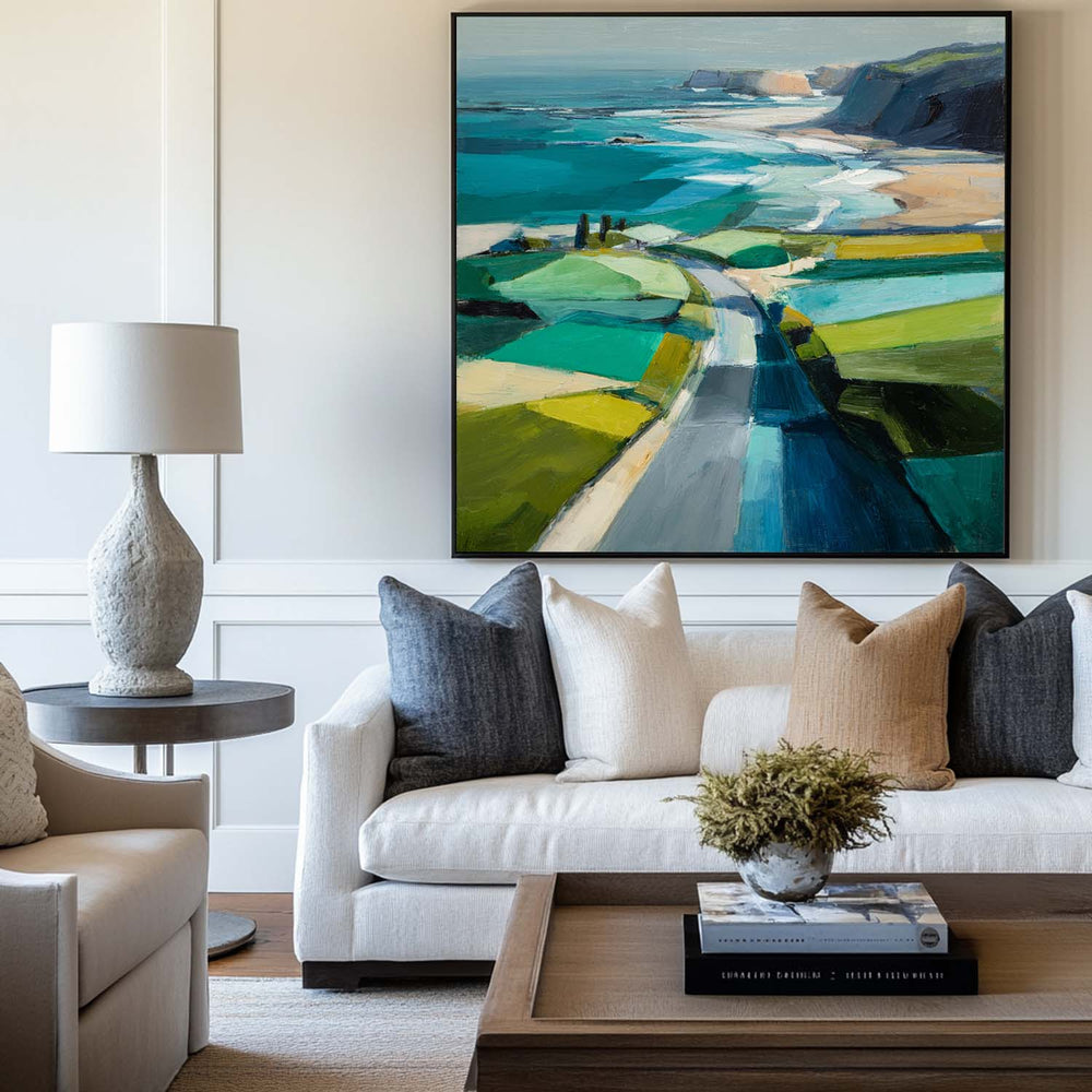 Blue Coastal Wall Art Large Blue Abstract Coastal Landscape Oil Painting For Home Decor, ArtExplore
