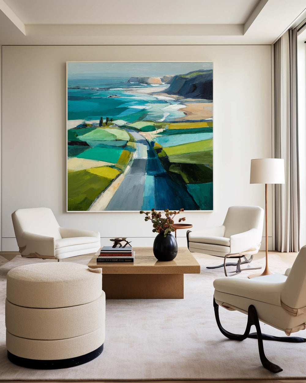 Blue Coastal Wall Art Large Blue Abstract Coastal Landscape Oil Painting For Office, ArtExplore