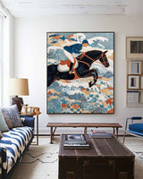Blue Equestrian Painting | Large Textured Horse Racing Wall Art ArtExplore