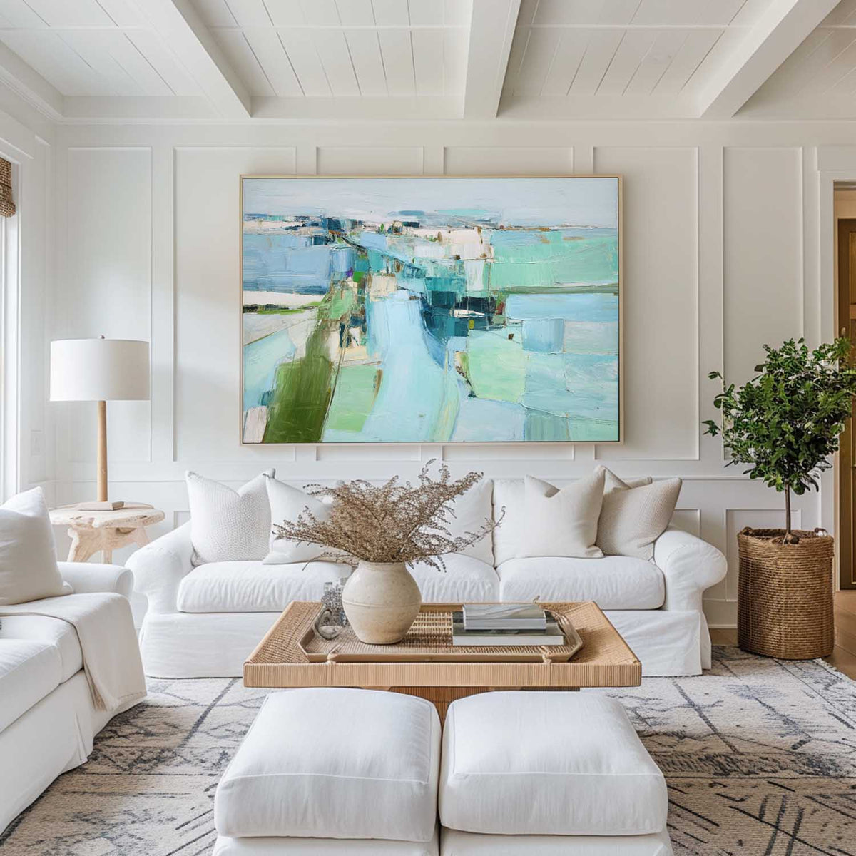 Blue Green Wall Art Blue Textured Painting Large Blue Minimalist Canvas Art Blue Abstract Painting